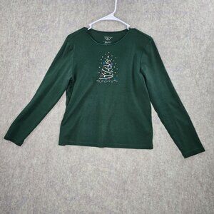 Holiday Editions Girls Christmas Tree Graphic Long Sleeve Shirt Green XL Cotton